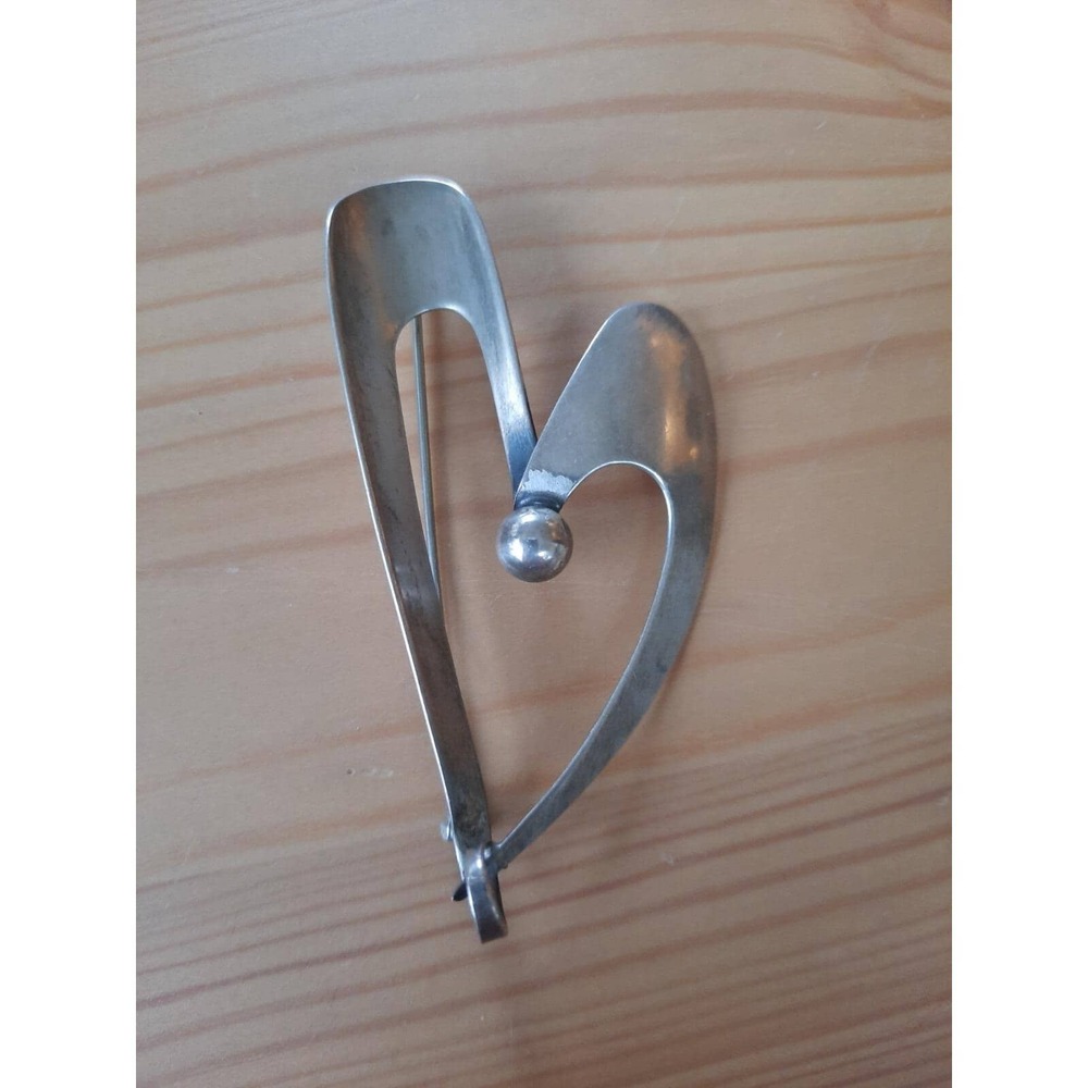 ORB Sterling Otto R Bade Large Mid-century Modern Abstract Heart Brooch Vintage